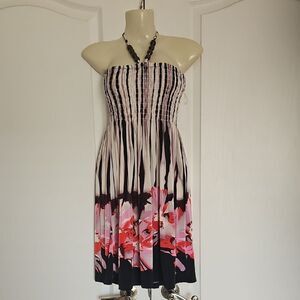 Cristinalove Black and White Floral Smocked Halter Sundress